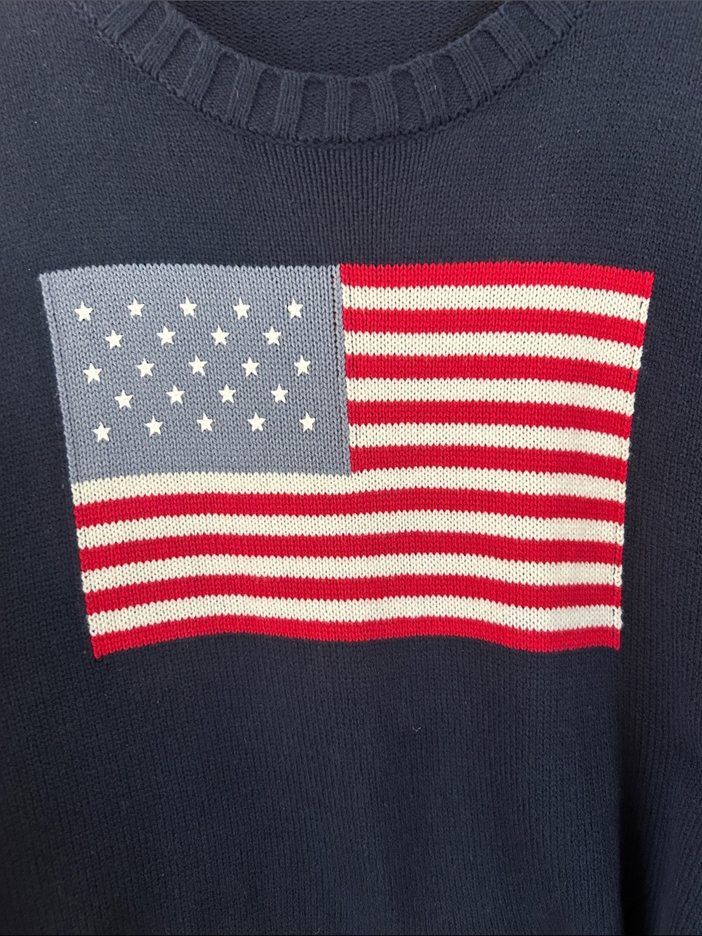 moon & madison Navy Crewneck Sweater with Flag Intarsia - Picture 3 of 5